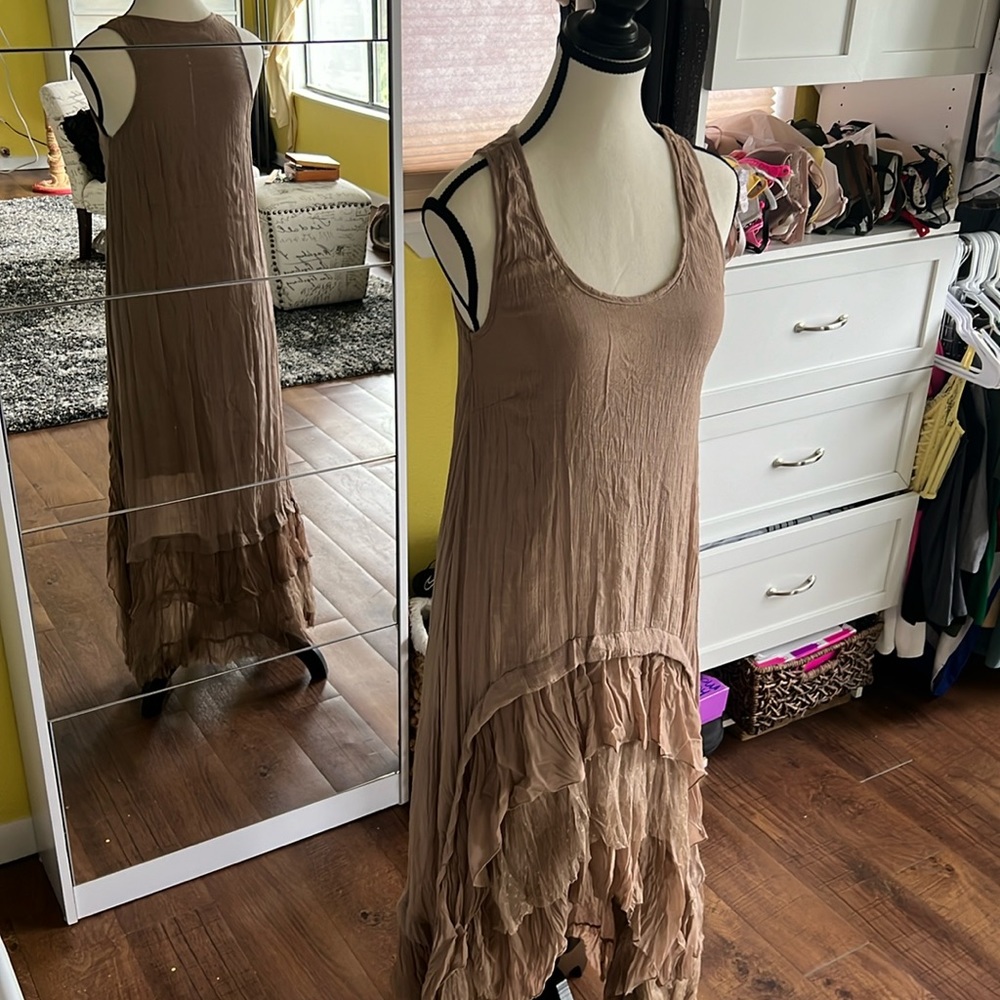 Sleeveless tan a’reve maxi high/low dress - size S